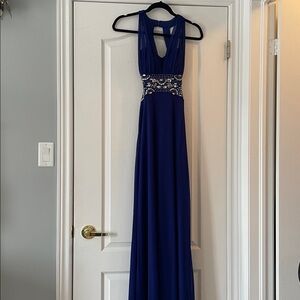 Blondie Nites Royal Blue Beaded Waist Prom Dress